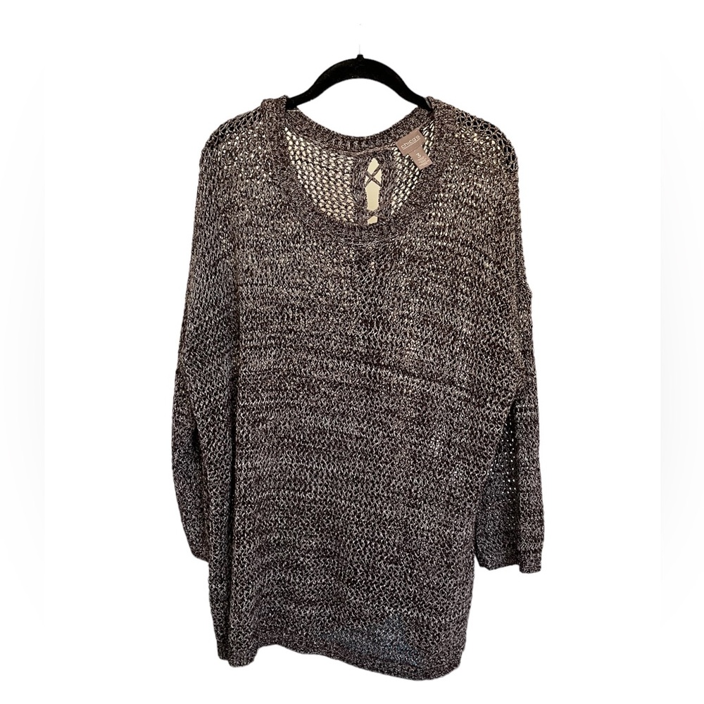 Chico’s Brown/Cream Color Open Knit Sweater Criss Cross Back Detail Size 16 EUC - Picture 6 of 6